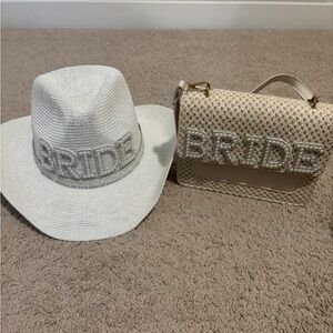 White Bride Hat and Cream Bag Set